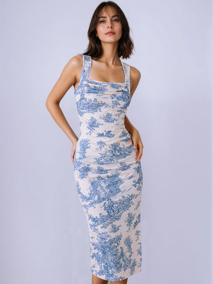 Summer Fresh Maxi Dress Square Collar Slimming Side Slit Sling Dress by Ragazza