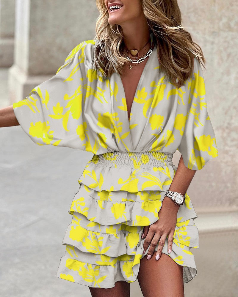 Women Batman Sleeve V Neck Irregular Hem Dress by Ragazza