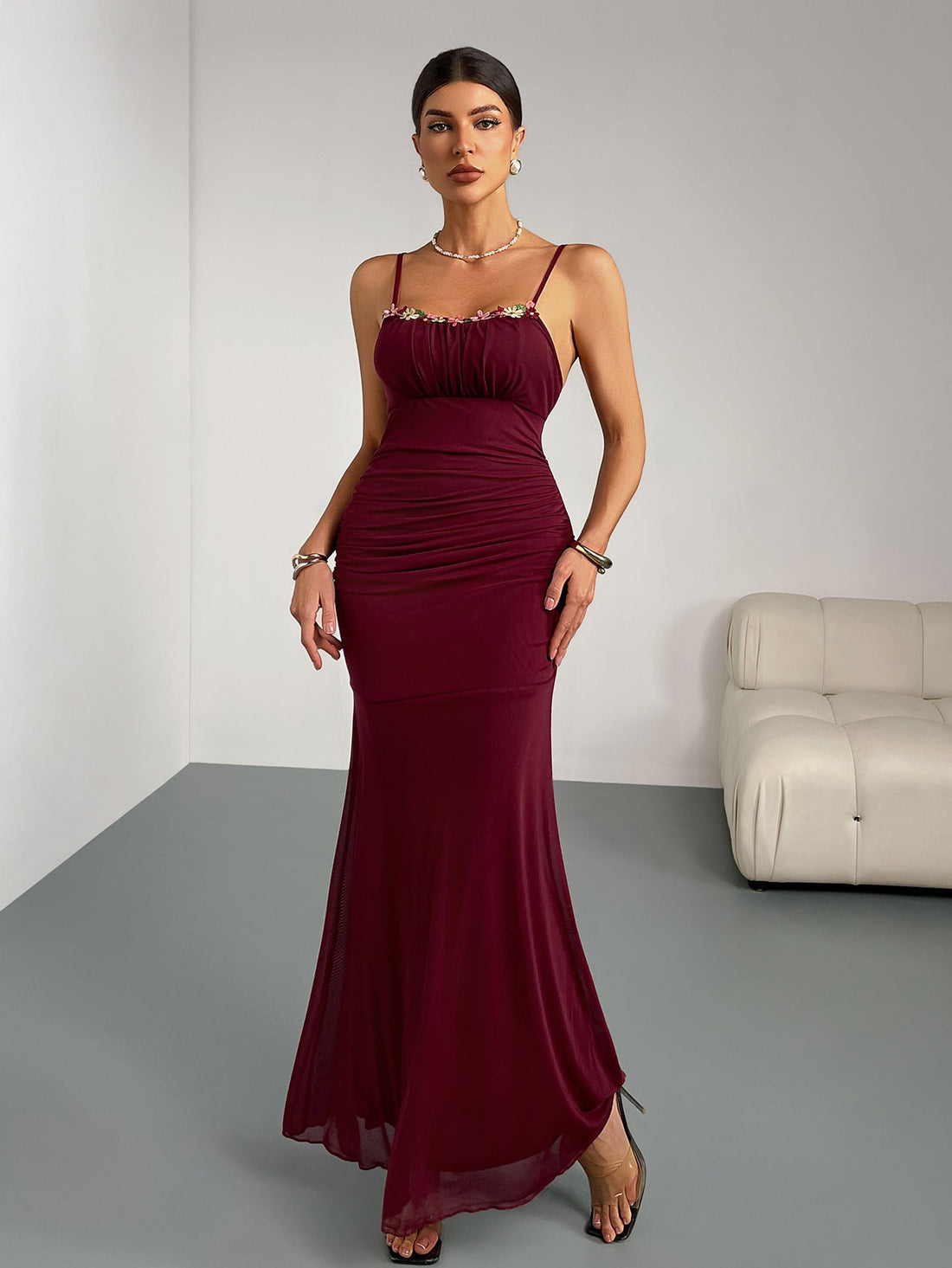 Slim Fit Fishtail Dress Women Sling Pleating Dress Slim Fit Sexy Party Party Wedding Bridesmaid by Ragazza