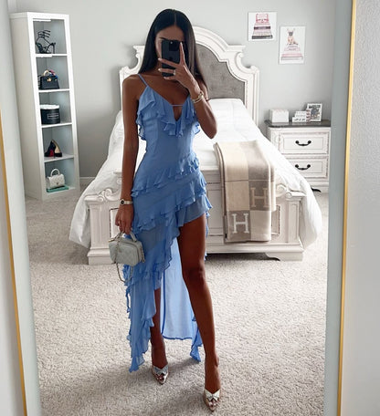 Sexy Sling Irregular Asymmetric Solid Color Dress by Ragazza