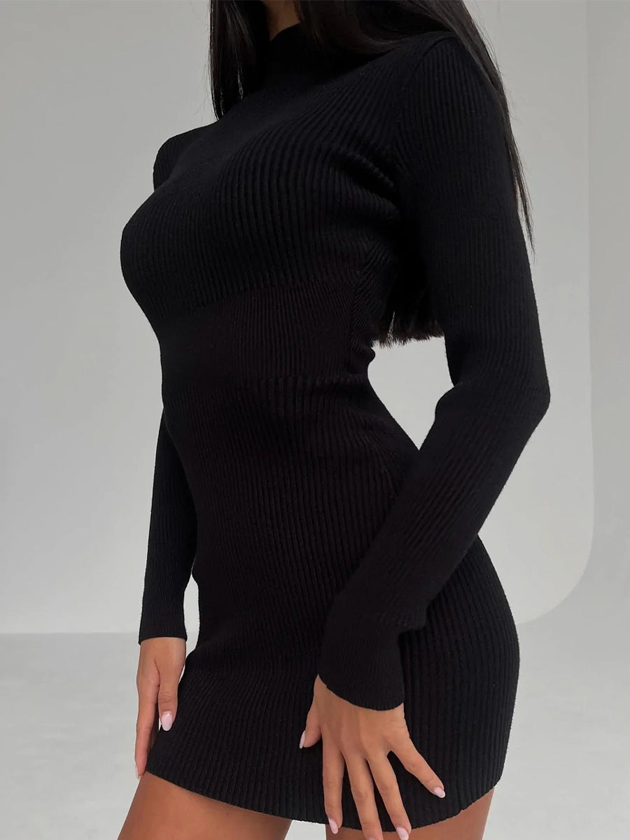 Long Sleeve Knitted Dress Autumn Winter Hollow Out Cutout Sexy Skinny Short Dress by Ragazza