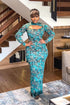 Elegant Turtleneck Long Sleeve Slim Women Clothing Split Print Maxi Dress by Ragazza