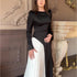 Autumn Round Neck Color Matching Long Sleeve Folding Slim Waist Lace up Dress by Ragazza