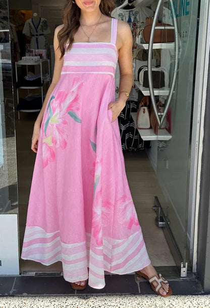 Summer Dress Printed off Neck Expansion Dress Vacation Maxi Dress by Ragazza