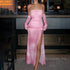 Autumn Winter Women Dress Mesh Printed Sling Oversleeve off Shoulder Backless Slit by Ragazza