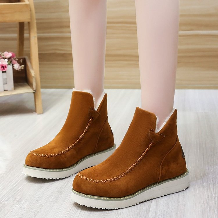 Women Boots Winter Ladies Platform Cotton Padded Boots Solid Color Slip on Warm Booties  DestGlow