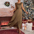 Graceful Satin Dinner Dress Women Party Maxi Dress Lace up Sleeveless Drape Dress by Ragazza