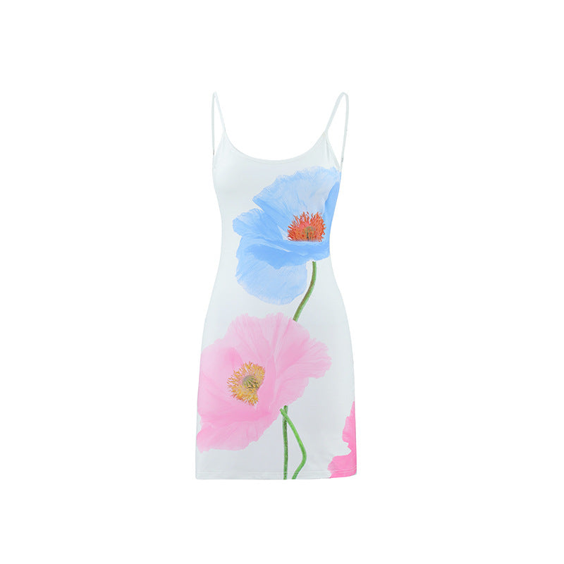 Summer Partysu Women Sling U Neck Backless Slim Fit A line Floral Print Dress by Ragazza
