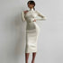 High Collar Mid Length Sunken Stripe Knitted Dress Women Solid Color Wool Tight Sexy Autumn Winter Dress by Ragazza