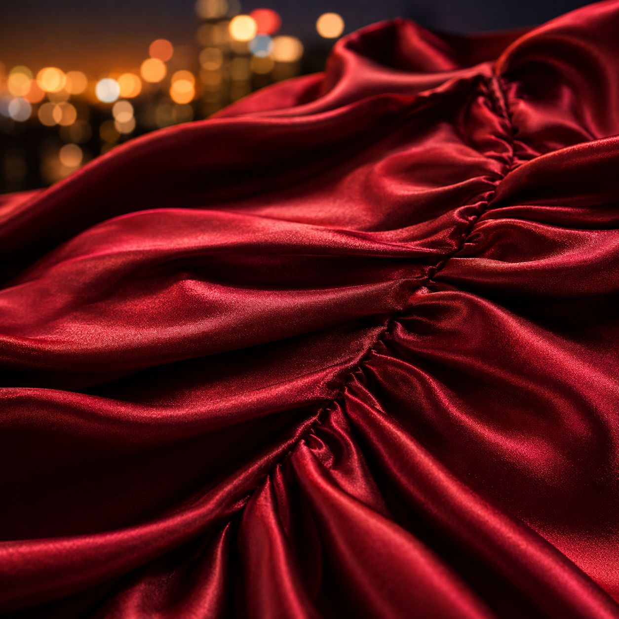 One Shoulder Slit Red Satin Dress Slim Fit Evening Dress Women Sexy Ruffles Maxi Dress  DestGlow