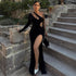 Fall One Shoulder Diagonal Collar Long Sleeve Dress Women Split Hollow Out Cutout Dress by Ragazza