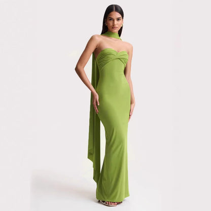 Women Summer Halter Ribbon Twist Woven Wrapped Chest Backless Slim Fit Niche Maxi Dress  DestGlow
