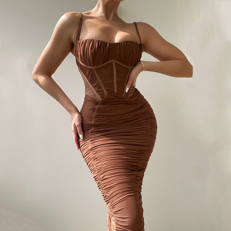 Slip Dress Summer Women Sexy Sexy Backless Tight Waist Controlled Pleated Dress by Ragazza