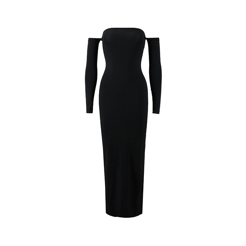 Women Clothing Sexy Sexy off Shoulder Tube Top Oversleeve Slim Sheath Split Elegant Dress by Ragazza
