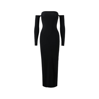 Women Clothing Sexy Sexy off Shoulder Tube Top Oversleeve Slim Sheath Split Elegant Dress by Ragazza