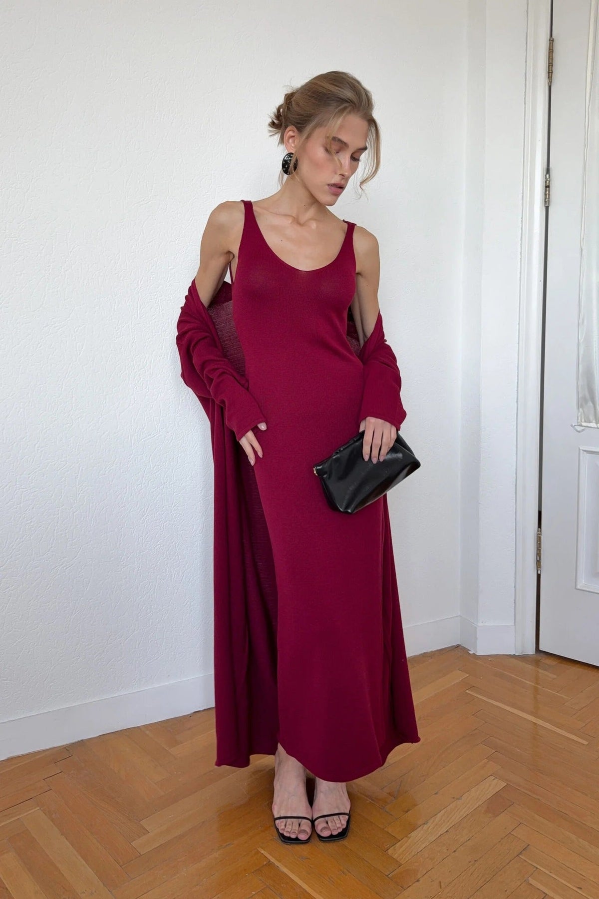 Knitted Hollow Out Cutout Vest Long Dresses Long Sleeve Cardigan Suit Women Soft Knitted Blouse  DestGlow