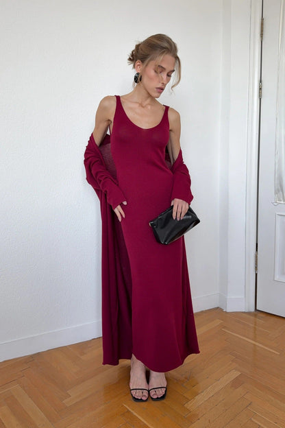 Knitted Hollow Out Cutout Vest Long Dresses Long Sleeve Cardigan Suit Women Soft Knitted Blouse  DestGlow