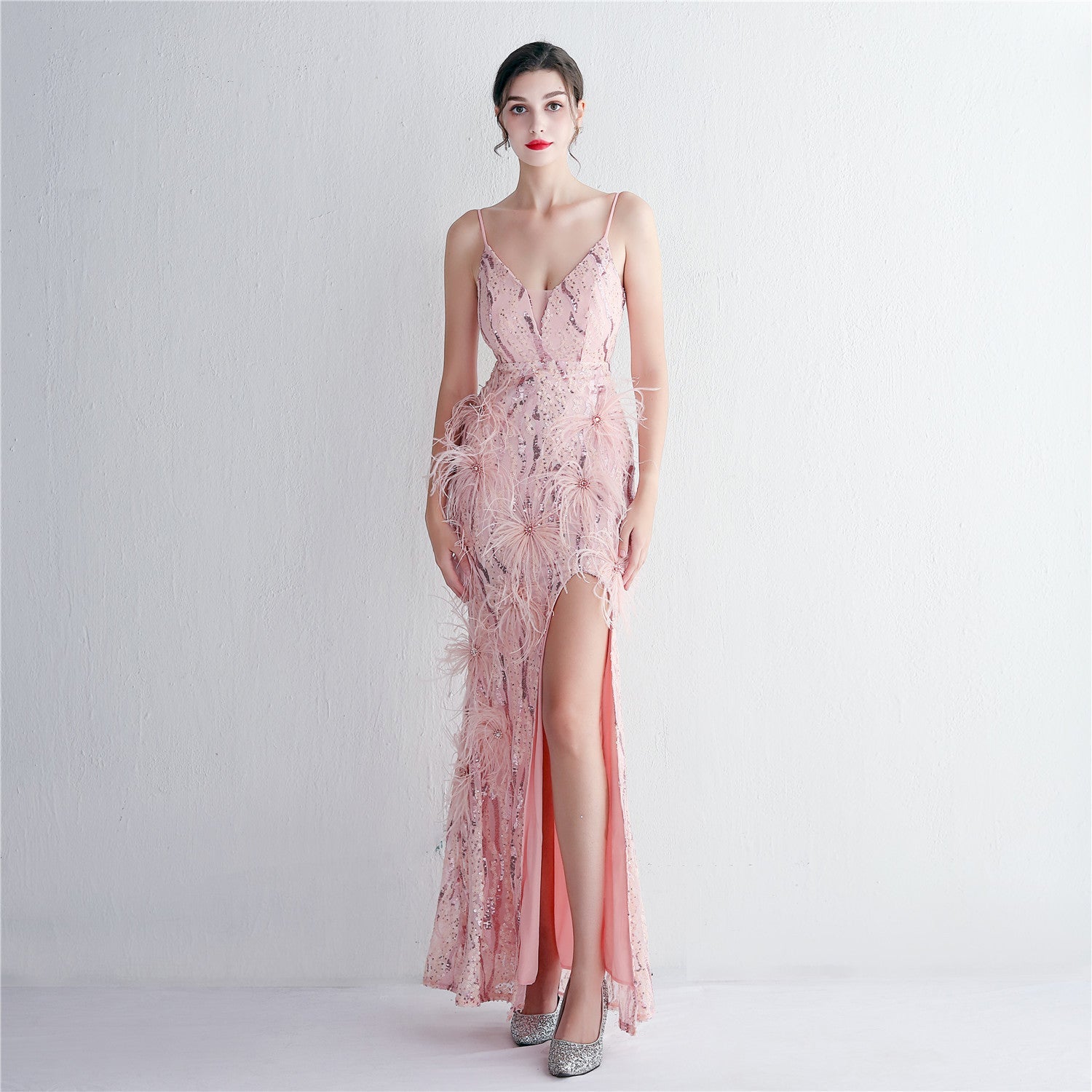 Floral Craft Beading Craft Imported Wool Dress Long Cocktail Slim Fit Evening Dress Elegant by Ragazza