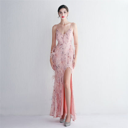 Floral Craft Beading Craft Imported Wool Dress Long Cocktail Slim Fit Evening Dress Elegant by Ragazza