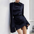 Autumn Winter Irregular Asymmetric Navy Blue Long-Sleeved Dress Women Slim Slimming Sheath by Ragazza