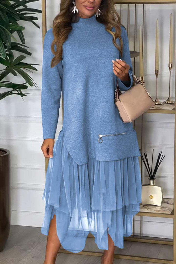 Autumn Winter Women Casual Mesh Stitching Dress by Ragazza