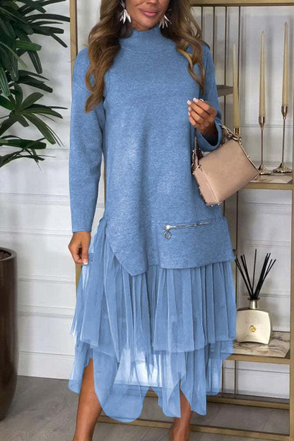 Autumn Winter Women Casual Mesh Stitching Dress by Ragazza