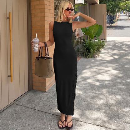Women Clothing Summer Lace Split Dress Sexy Backless Sleeveless Dress by Ragazza