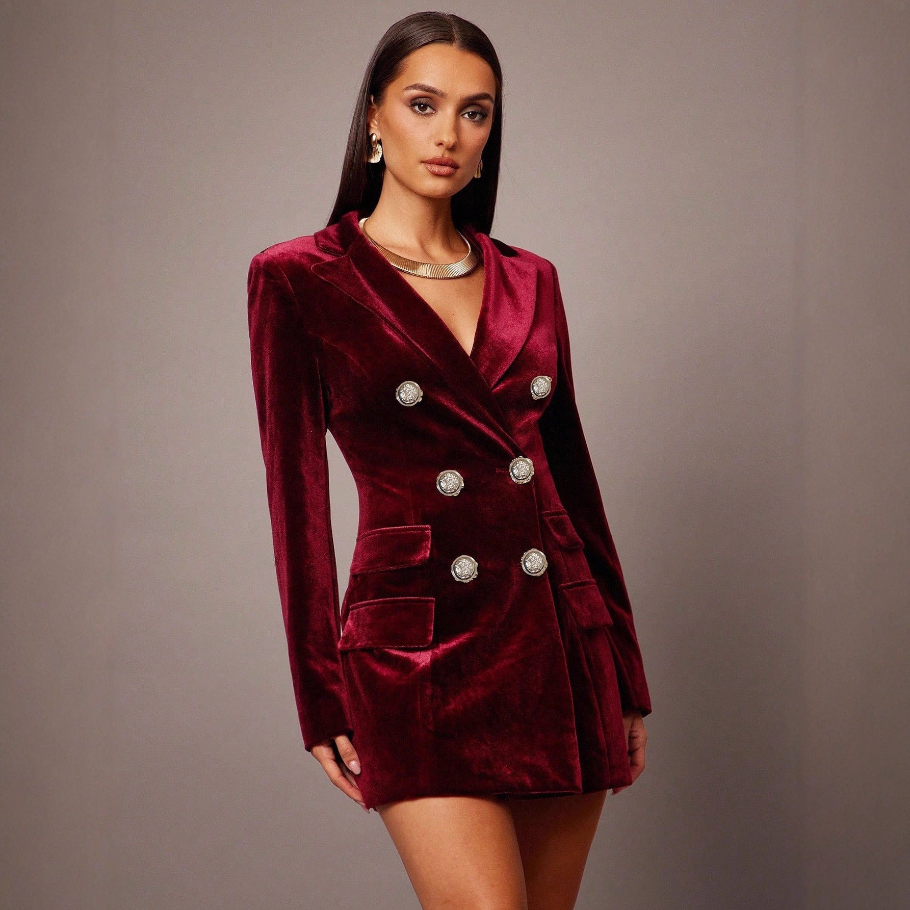 Velvet Coat Women Polo Collar Elegant British Double Breasted Slim Business Blazers Dress by Ragazza
