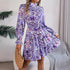 Real Shot Autumn Winter Elegant Stand Collar Floral Waist Controlled Long Sleeves Ruffled A line Dress Women Clothing by Ragazza