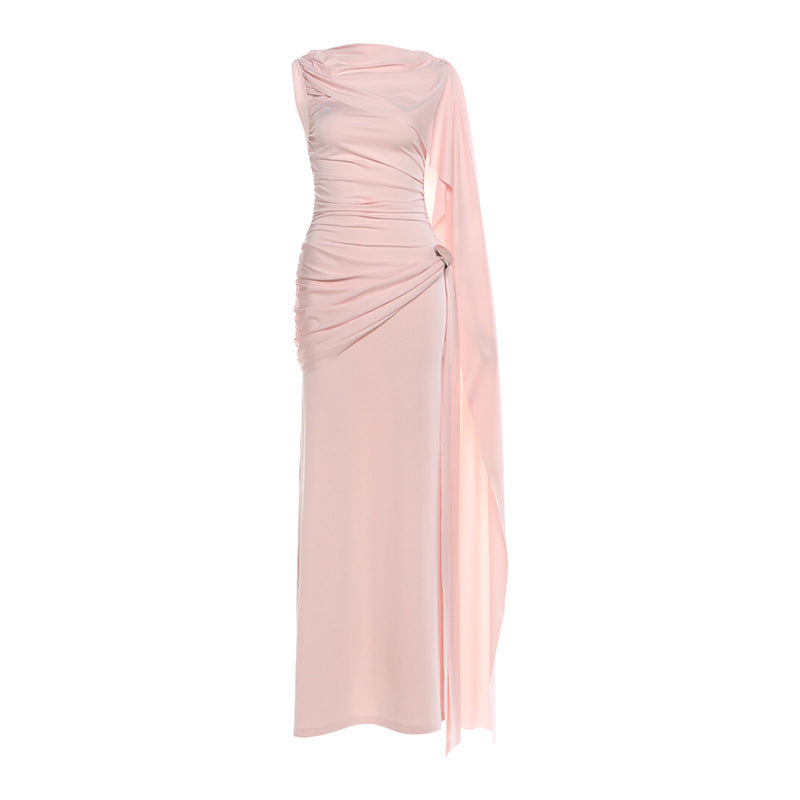 Autumn Winter Sexy Slim Waist Ribbon Pleated Solid Color Dress Elegant Dress by Ragazza