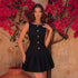 Sleeveless Black Dress Slim Waist Diamond Decorations Breasted Pleated Short Dress  DestGlow