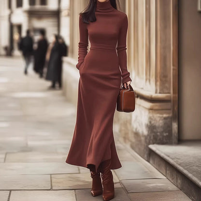 Spring Autumn Women Clothing High Collar Slim Fit Long Sleeves Knitted Dress by Ragazza
