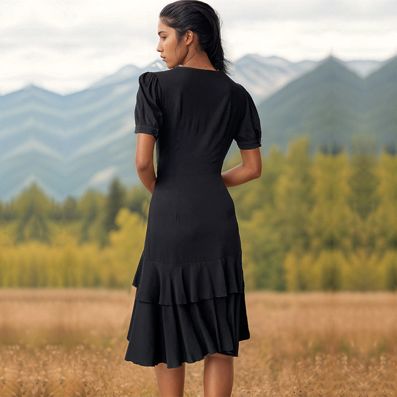 Summer Women Clothing Solid Color Irregular Asymmetric Slim Fit Dress  DestGlow
