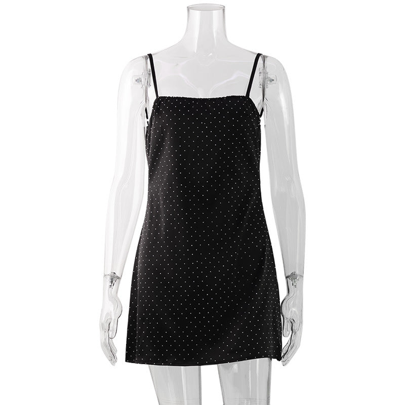 Dress Spring Elegant off Neck Strap Satin Polka Dot Printed Short Dress by Ragazza