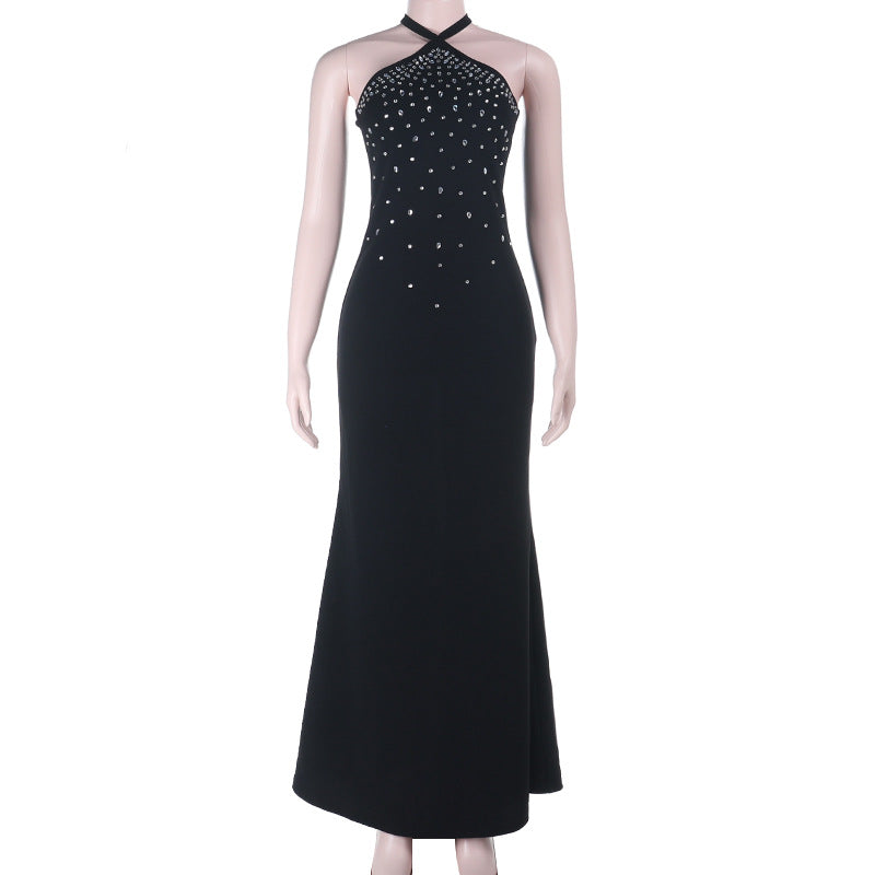 Autumn Winter Halter Party Dinner Rhinestone Sexy Backless Elegant Dress by Ragazza
