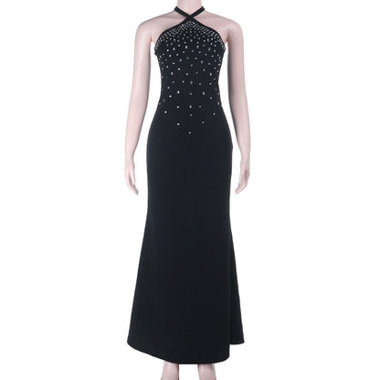 Autumn Winter Halter Party Dinner Rhinestone Sexy Backless Elegant Dress by Ragazza