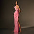 Women Clothing Party Sexy One Shoulder Diagonal Collar Pleated Dinner Gown Pink Maxi Dress by Ragazza