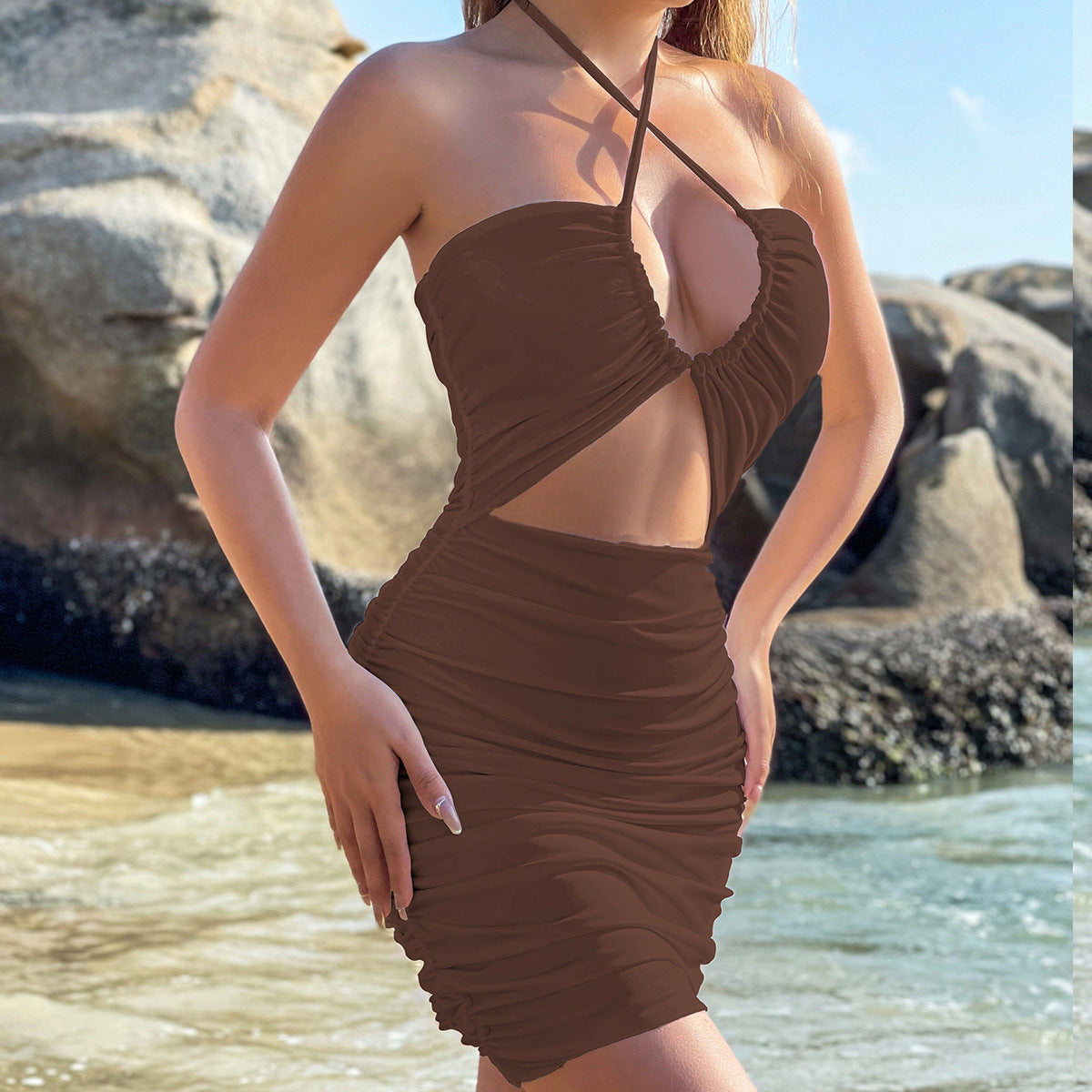 Women Clothing Dress Cross Lace up Cutout Sheath Slim Fit Sexy Dress by Ragazza