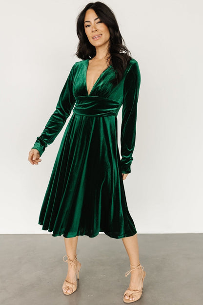 Dress Gold Velvet Sexy V neck Waist Controlled Long Sleeves Large Swing Dress by Ragazza