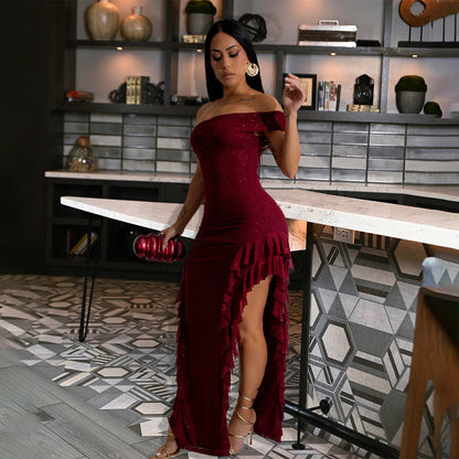 Women Clothing Slim Fit Slit Dress Sexy off the Shoulder Maxi Dress Women by Ragazza