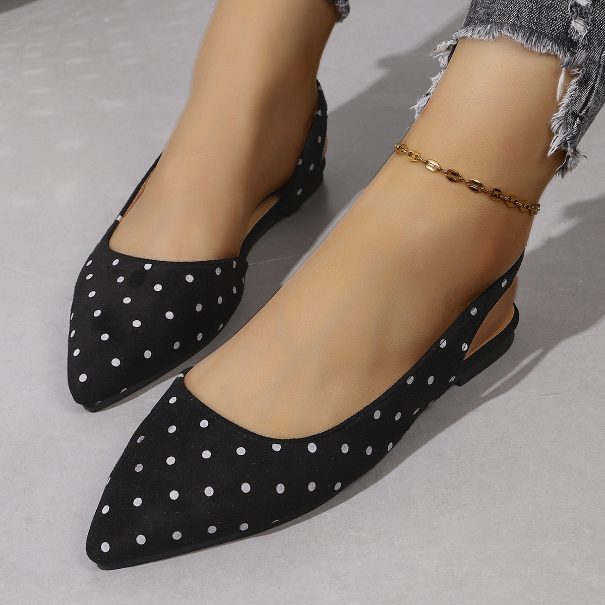 Polka Dot Pointed Flat Sandals Women Two Way Wear Back Empty Sandals  DestGlow