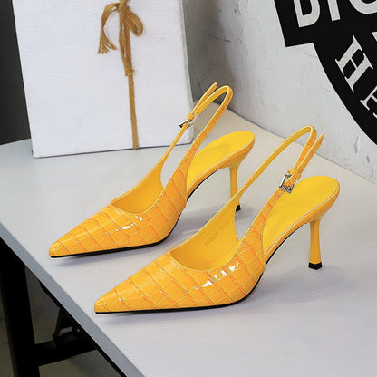 Pana Pattern Sexy Plaid Pointed Toe Shallow Mouth Ankle Strap Buckle Stiletto Heel Cocktail Women Shoes  DestGlow