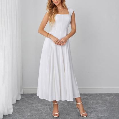 Elegant Stretch Strap Dress Sexy Backless Waist Trimming Lace up Long Dress  DestGlow