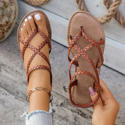 Flip Flops Knitted Belt Flat Sandals Women Summer Elastic Band Beach Slippers  DestGlow
