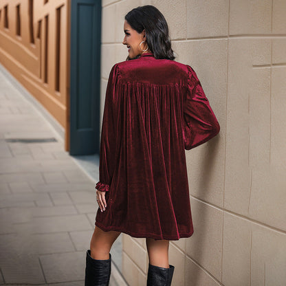 Long Sleeve Patchwork Autumn Winter Women Clothing Velvet Dress by Ragazza