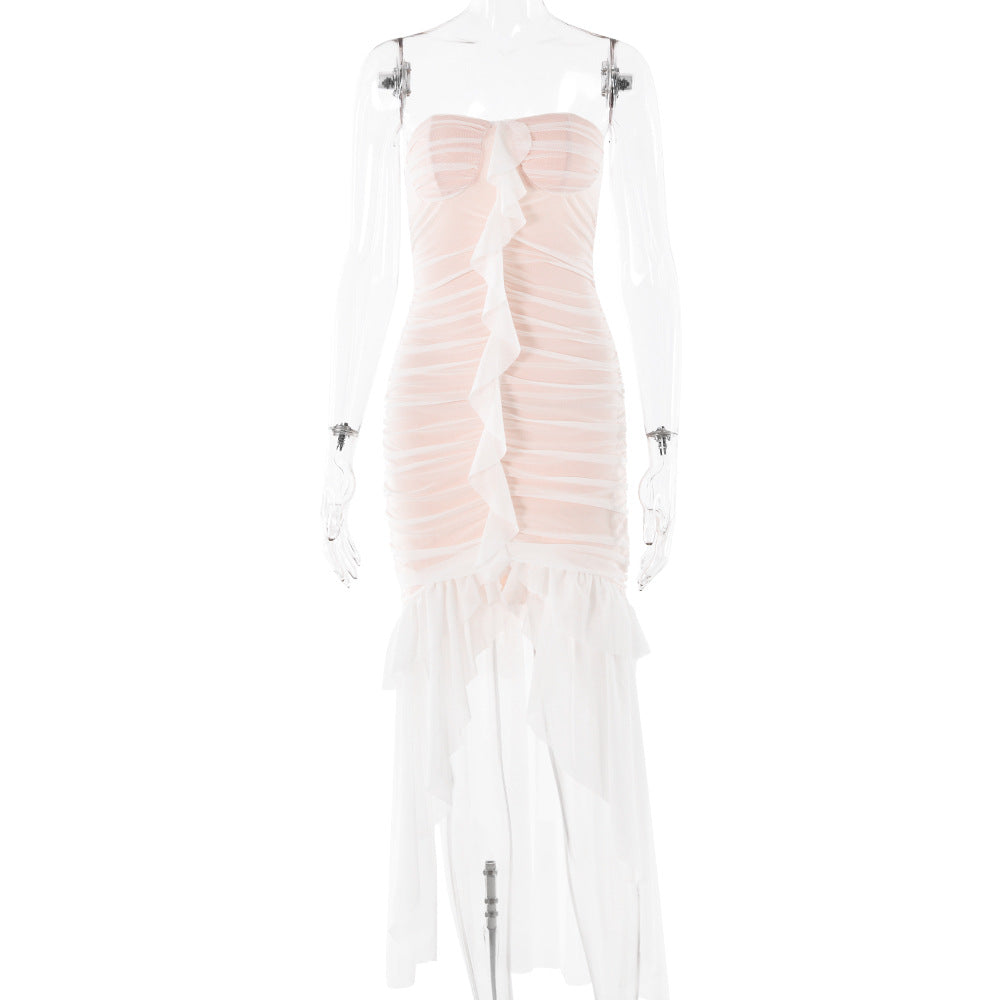 Summer Tube Top Sleeveless Backless Dress Sexy Slim Mid Length Dress by Ragazza