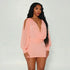 Women Clothing Summer Solid Color Casual Long Sleeves Draped Collar Backless Slim Fit Lace up Short Dress  DestGlow