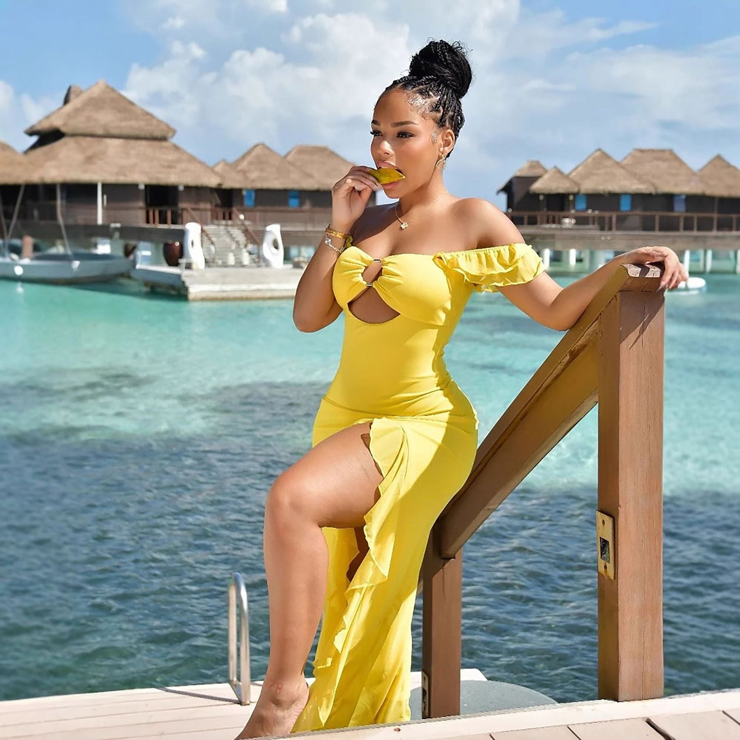 Summer Women Sexy off Shoulder Tube Top Hollow Out Cutout Slim Fit Slit Dress by Ragazza