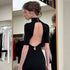 Summer Women Clothing French Half Turtleneck Backless Waist Trimming Dress  DestGlow