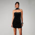 French Minority Black Tube Top Dress Women Short Autumn Winter Velvet Texture Pleated Design Black Dress by Ragazza